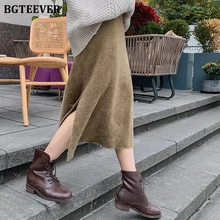 BGTEEVER, весенние утолщенные женские юбки с высокой эластичной талией, прямые женские свободные юбки средней длины, Теплые повседневные юбки