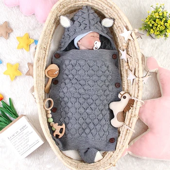 

Spring Autumn Infant Baby Boy Girl Acrylic Sleeping Bag Solid Color Thicken Design Anti-kick Envelope Style Hoodie Sleeping Bag