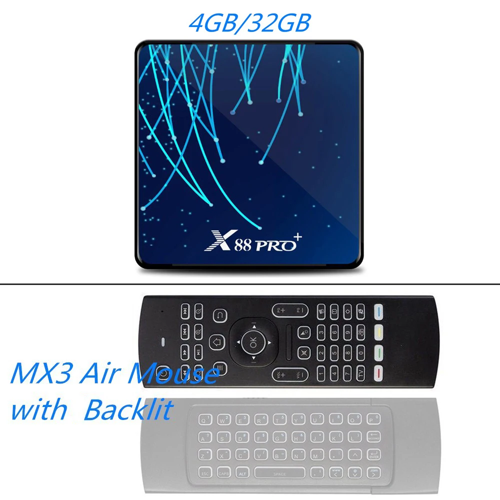 MAAT Android 9,0 Smart tv Box 4 ГБ DDR3 128 Гб 64 Гб X88 PRO Plus Восьмиядерный RK3368 PRO 5G Wifi BT 4,0 H.265 4K медиаплеер X88PRO - Цвет: 4GB 32GB MX3 Backlit