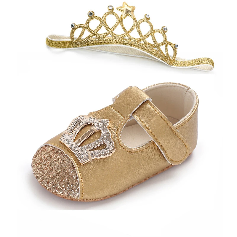 New Cute Unicorn Crown Flower Newborn Baby Shoes Headband Set Soft Soled Anti Slip Baby Girl Shoes Todder Shoes Girls Princess