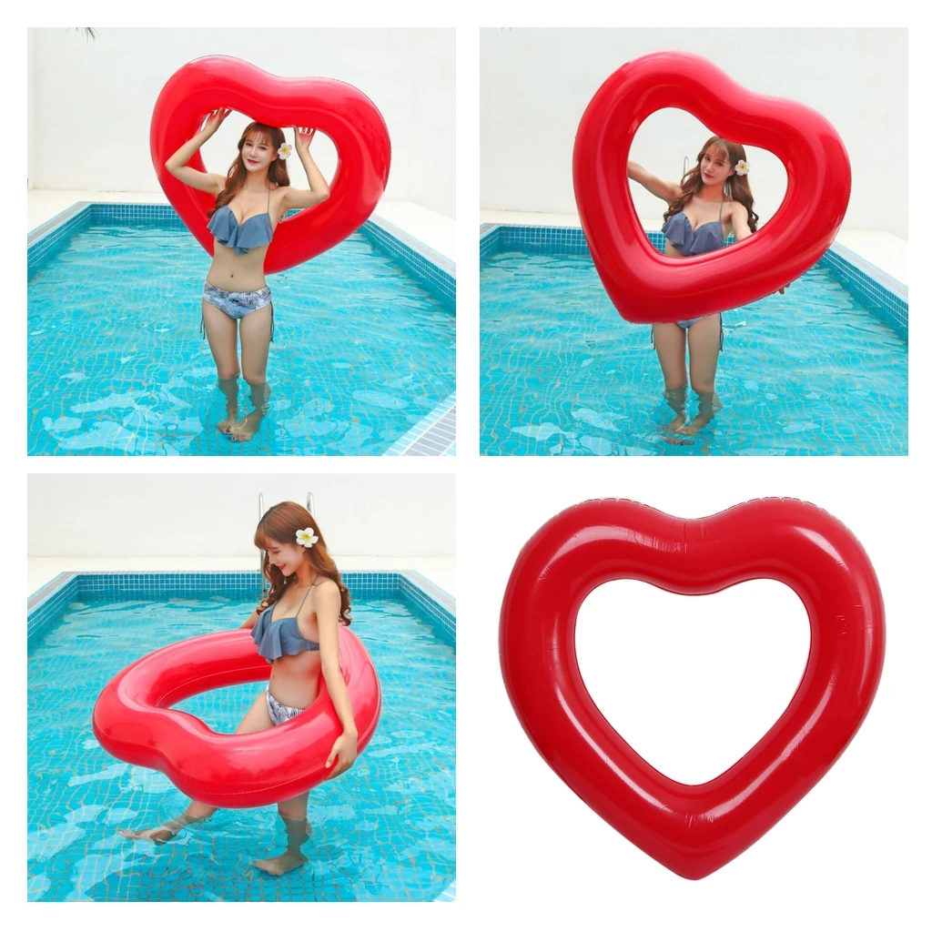 Inflatable Red Heart Water Float Raft Summer Swimming Pool Lounge Patch Kit