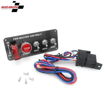 

12V LED Ignition Switch Panel for Racing Car Engine Start Push Button LED Toggle Switch Carbon Fiber