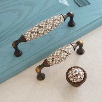 

3.75" 5" Ceramic Furniture Cabinet Handles Wardrobe Kitchen Cabinet Handle Drawer Round Knobs Diameter 1.45" Retro Style
