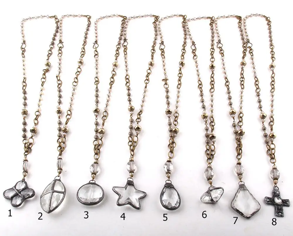 Модные богемные ювелирные изделия Античный камень цепочка со стразами кристалл кулон ожерелье s для женщин национальное ожерелье
