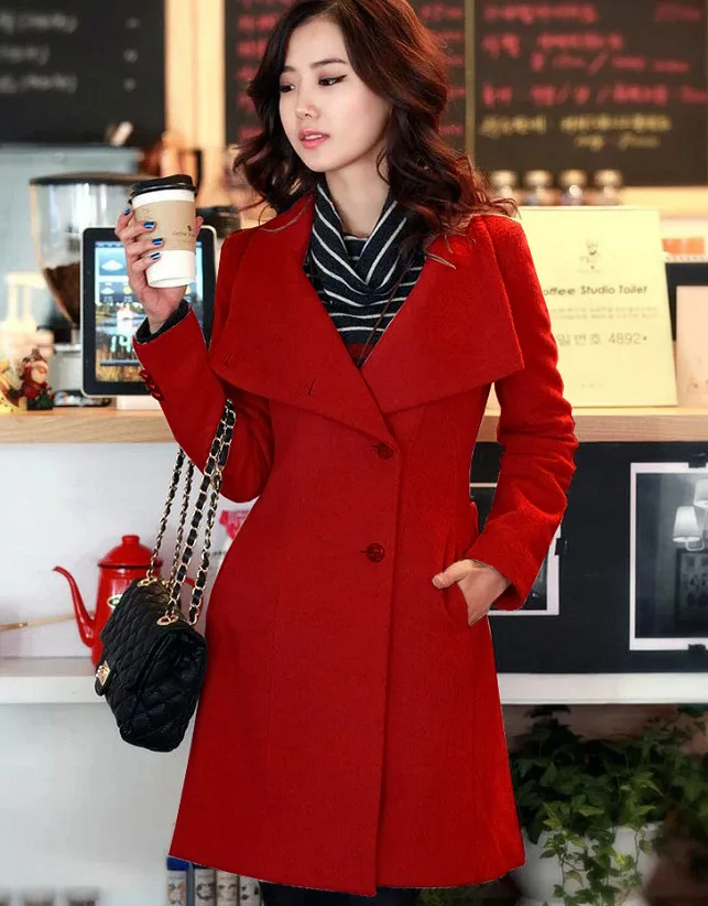 Nicesense дизайнерское женское осеннее пальто abrigos mujer invierno зимнее пальто женская накидка manteau femme hiver casaco длинное пальто - Цвет: Красный