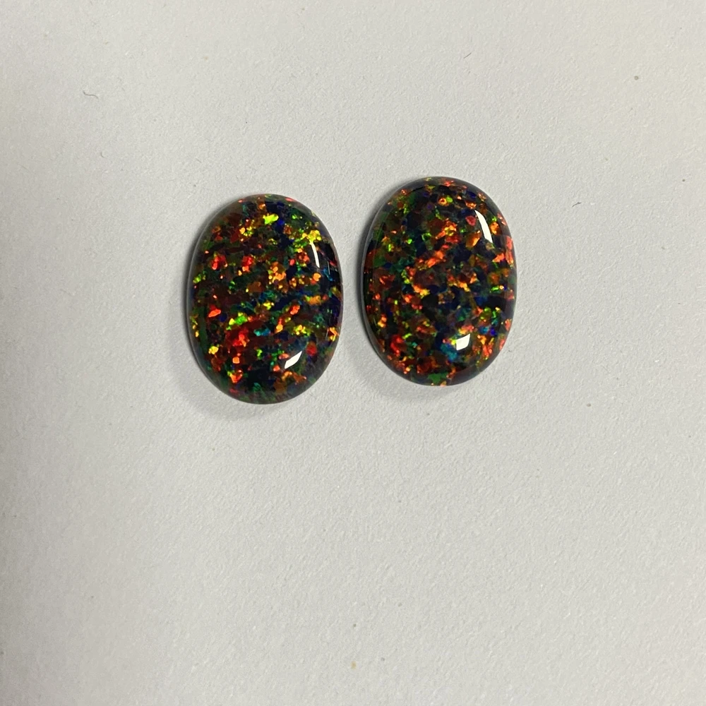 Meisidian Lab Created 13x18mm OP32 Flatback Cabochon Blck Opal Gemstone