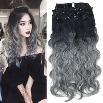 

Neitsi 24'' 18 Clips 8Pcs/set Wavy Synthetic Ombre Clip In Hair Extension Heat Resistant False Hair Hairpieces For Women