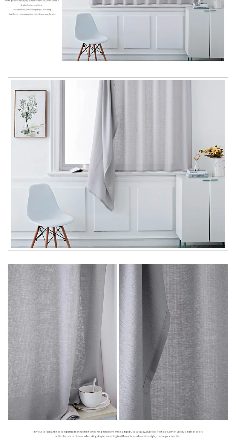 Modern Magic Paste Curtain Solid Color Tulle Door Window Drape Panel Sheer Velcro Grey Bedroom White Dormitory Blackout Cortinas