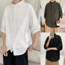 2020 summer new cotton shirt men's Korean version seven points handsome student Hot white sleeves Free shipping streetwear