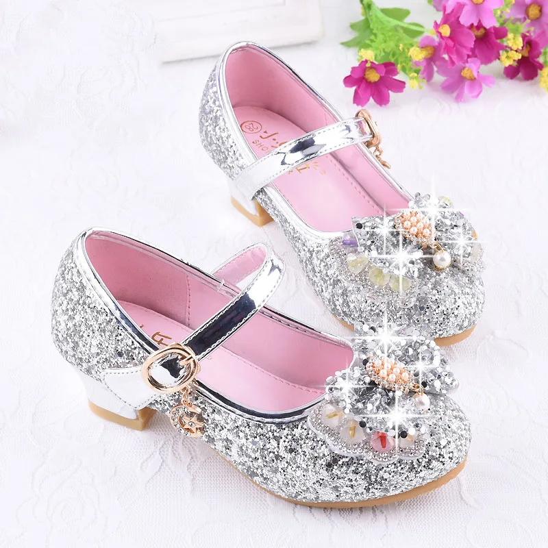 

Girls shoeprincess Shoes Kids Children High Heel Shoes Princess Shoes Performance Silver Red