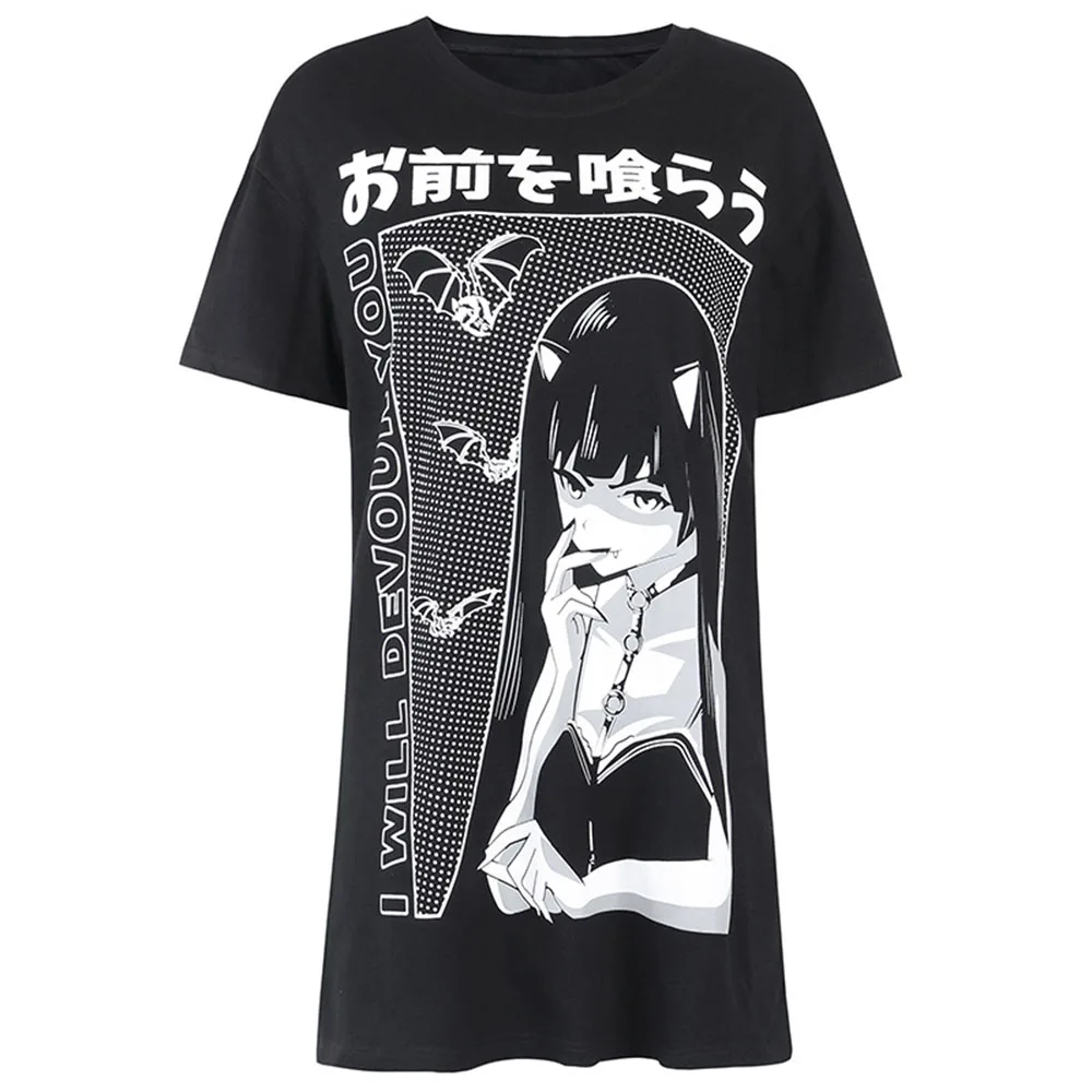 Rosetic, женская футболка с рисунком Харадзюку, негабаритная, женская, короткий рукав, готический, панк, черный, темный, топ, футболка, летний, японский Топ
