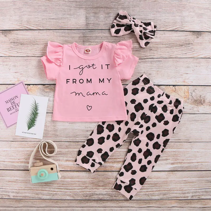 Newborn Baby Girls Ruffle T-shirt Tops+Pants+Headband 3PCS Summer Girl Cotton Clothes Sets |