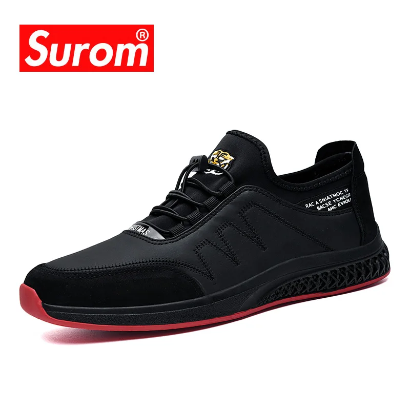 

PU Leather Cow Suede Splice Men's Casual Shoes Autumn New Fashion Elastic Top Loafers Men Embroidery Design Non-slip Rubber Shoe