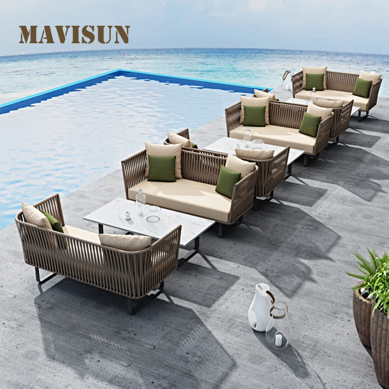 Outdoor Furniture Set Rattan Lounge Aluminum Swing Sofa And Coffee Table For Garden Courtyard Villa Creative Terrace