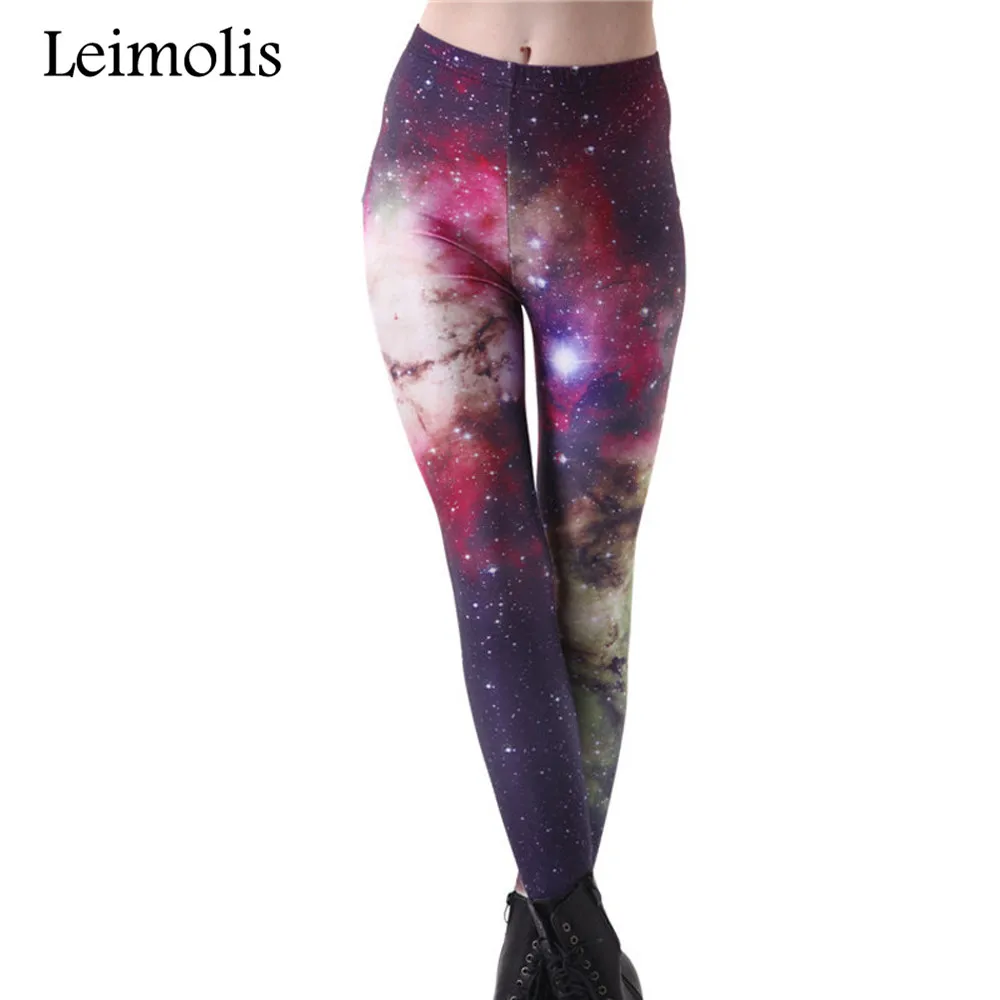 

Leimolis High Waist punk rock Harajuku workout push up fitness sexy gothic 3d print Purple galaxy space women leggings