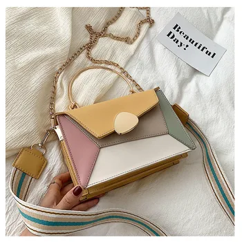 

Contrast Color PU Leather Crossbody Bags For Women 2020 Chain Handbags with Metal Handle Shoulder Messenger Bag Small Totes