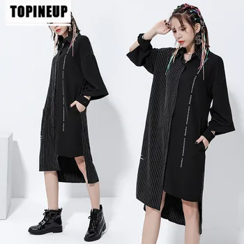 

2020 Women's fashion lapel Irregular Loose-Fit Striped Shirt Women Dress