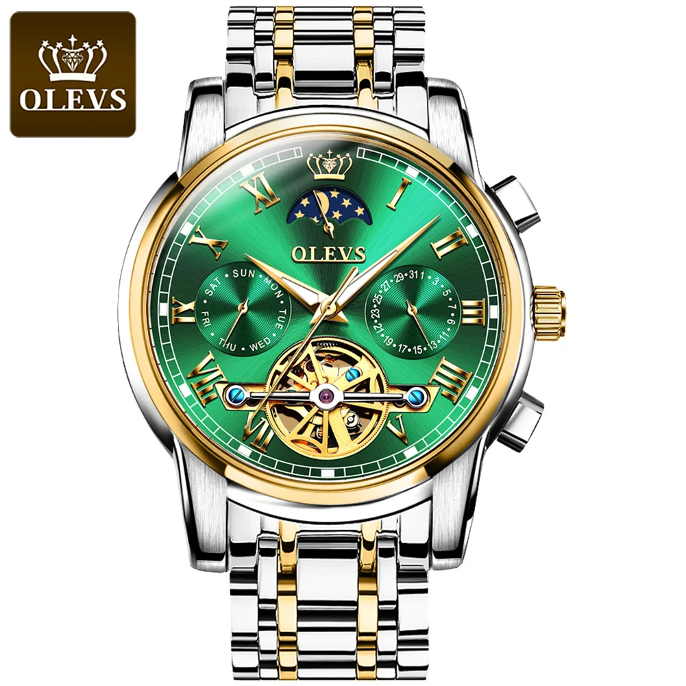 

OLEVS Men's Mechanical Watch Luxury Automatic Hollow Design Men Watch Waterproof Moon Phase Men Watch Mechanical Device