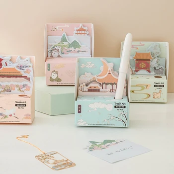 

Kawaii boxed combination notes Chinese style classical pen holder dual-use post-it cute learning office supplies
