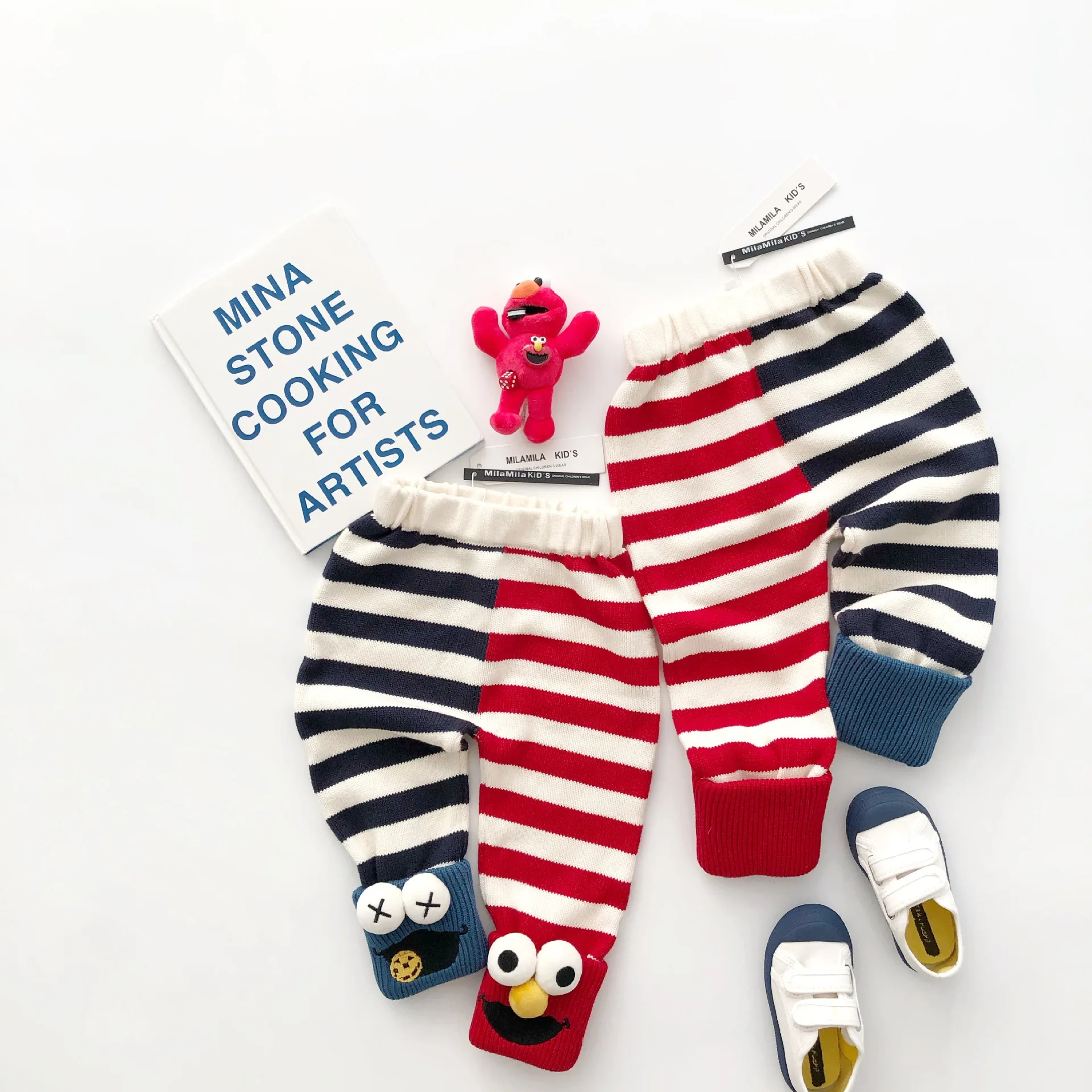 Koop Tonytaobaby Autumnwinter Slijtage Nieuwe Stijl Kinderkleding Twee Kleur Streep Stiksels Cartoon Jongens En Meisjes Wollen Broek