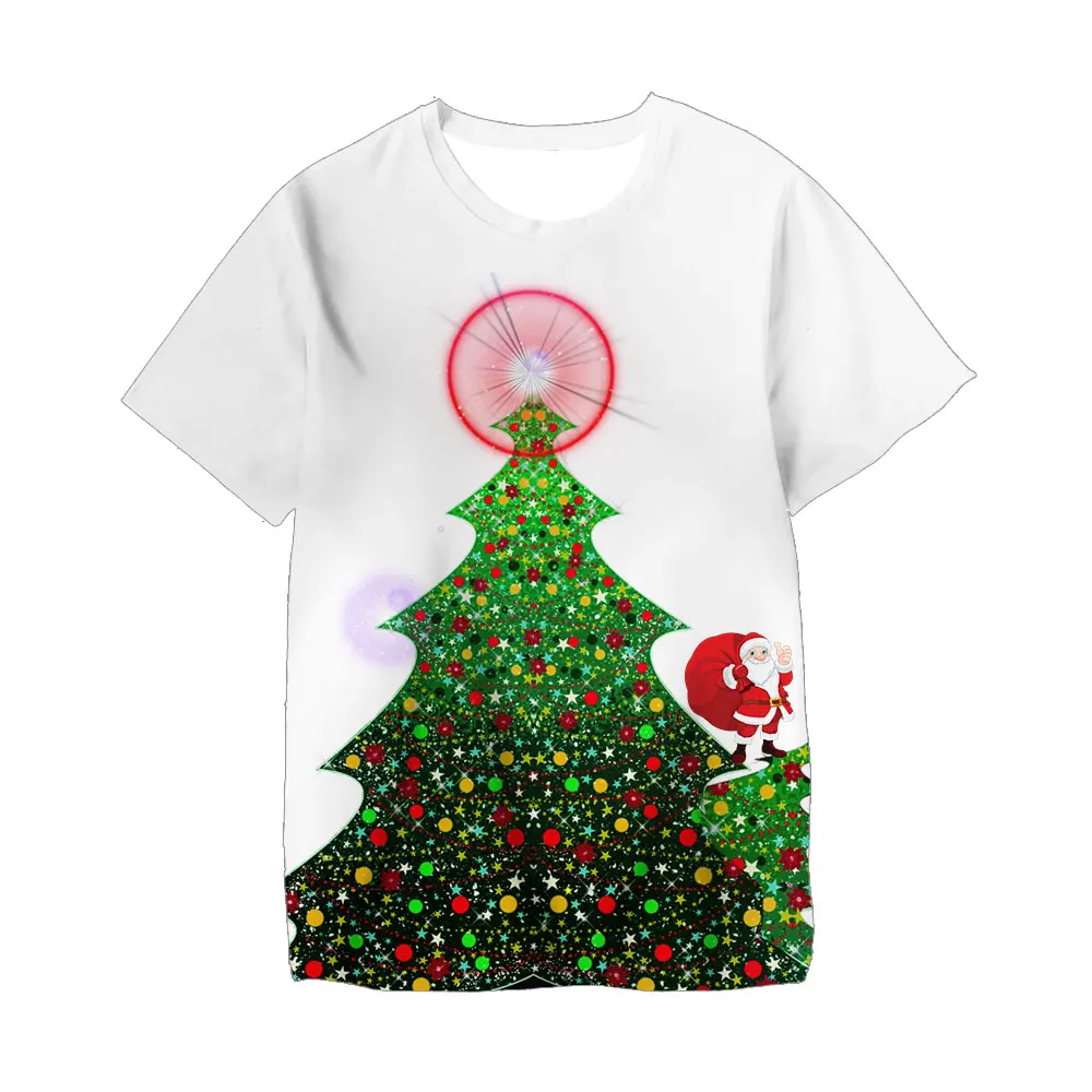Baby Girl Cartoon Christmas Tree Printed Child T-shirt Short Sleeve Top Boys Fashion Santa Claus Kids Merry Christmas Clothes