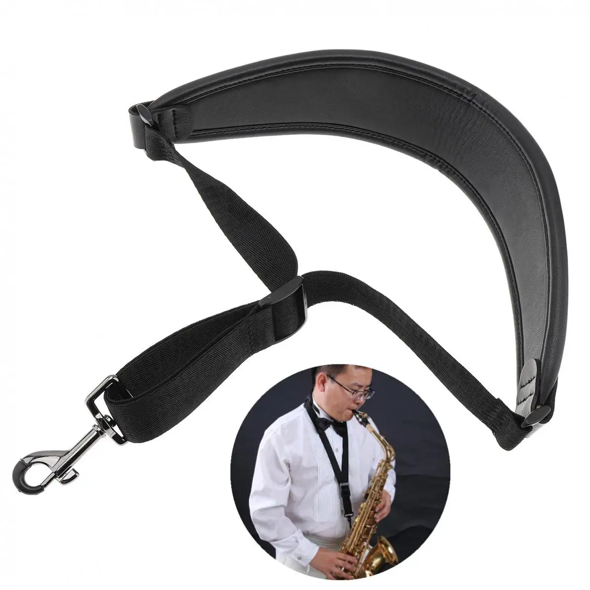 Adjustable Saxophone Neck Strap Kid Goat Genuine Leather Sax Straps with Snap Hook Single Shoulder Strap for Saxophone