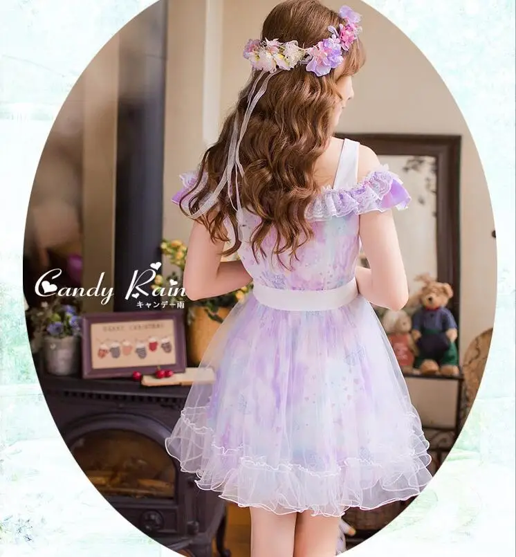 Милое платье принцессы в стиле Лолиты в японском стиле; милое кружевное шифоновое платье принцессы без рукавов с тонкими лямками; C16AB6082