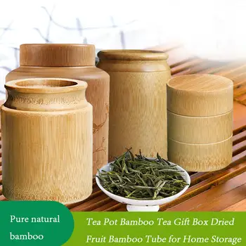 

Natural Bamboo Wood Tea Canister Lid Portable Eco-friendly Bamboo Storage Jars For Bulk Products Kitchen Accessories Container