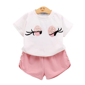 

2020 girls clothing suit summer short-sleeved T-shirt + shorts two-piece children's suit fashion girls clothes suit