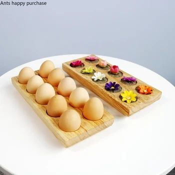 

Nordic Rubber Wood Solid Wood Egg Tray Succulents Doge Ten Grid Trays Decorative Family Storage Utensils Food Storage Trays Home