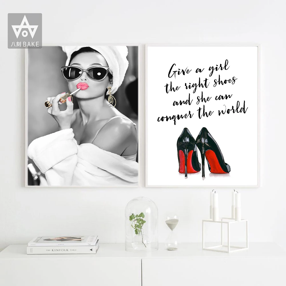 

Red lipstick Hepburn Vintage Wall Art Canvas Painting Red high heels Posters And Prints Wall Pictures For Living Room Home Decor