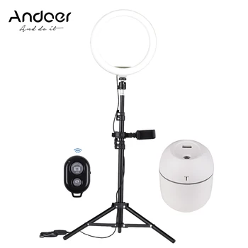 

Andoer 3200-5600K Ringlight 10 Inch LED Video Ring Light with Phone Holder Light Stand Mini Humidifier Remote Control for Makeup