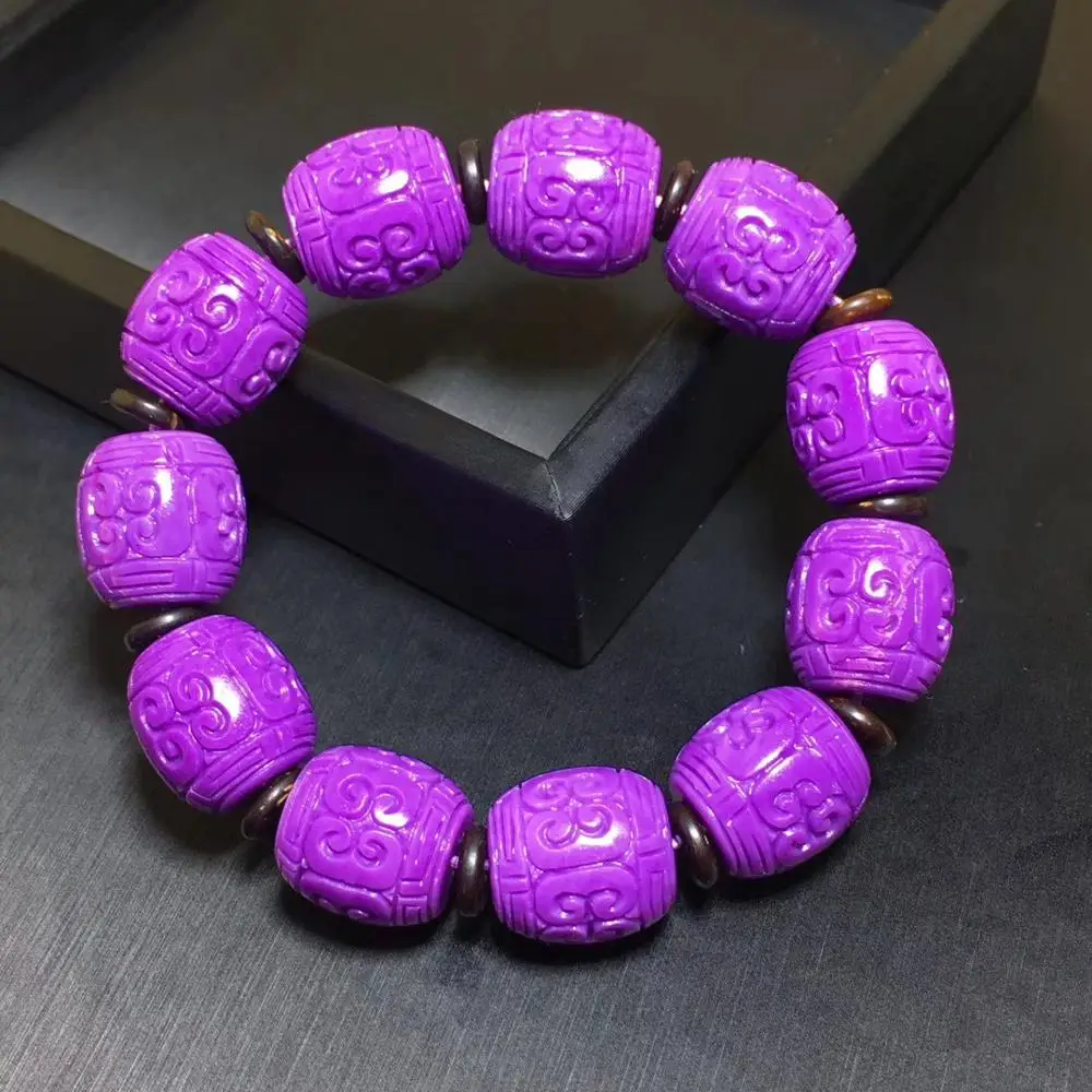 Natural Purple Phosphosiderite Gemstone Barrel Caeving Beads Stretch Crystal Bracelet Women Reiki Stone Certificate AAAAA