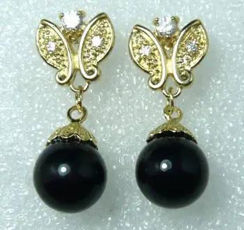

charm 12mm black natural jade butterflyy earring