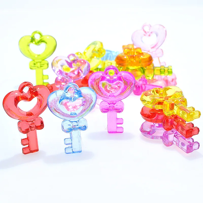 

Mixed Color Transparent Acrylic heart-shaped key Charm Pendants 25x36mm 31x46mm DIY Necklace