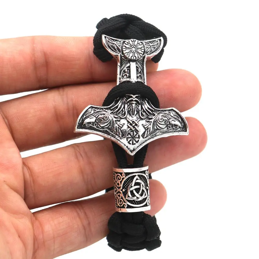 Amulet Odin Face с вороном Thor Hammer славянский мужской браслет Vikingos Vegvisir Valknut бисер рунами