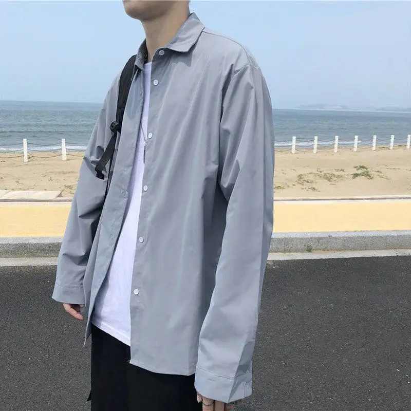 

Весна-Осень 2022, Однотонная рубашка для мужчин и женщин, корейский тренд в гонконгском стиле с длинными рукавами, красивая Свободная Повседневная Блузка для влюбленных