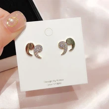 Уникальный дизайн, кавычки, серьги-гвоздики, золотой цвет, микро проложили кубический циркон, серьги для женщин, подарок