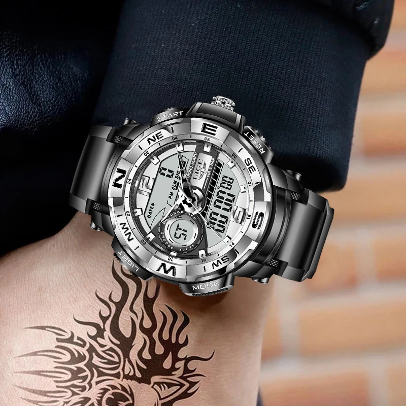 Herrenuhren Militär 50 m wasserdicht Sport Stoppuhr Alarm LED Digitaluhr Herren große Zifferblattuhr für Männer_voghion.com