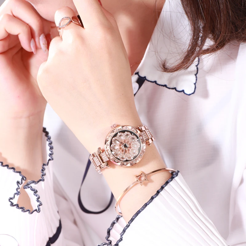 KINGNUOS New high-end fashion stainless steel steel band watch rotatable dial waterproof women's bracelet watch
