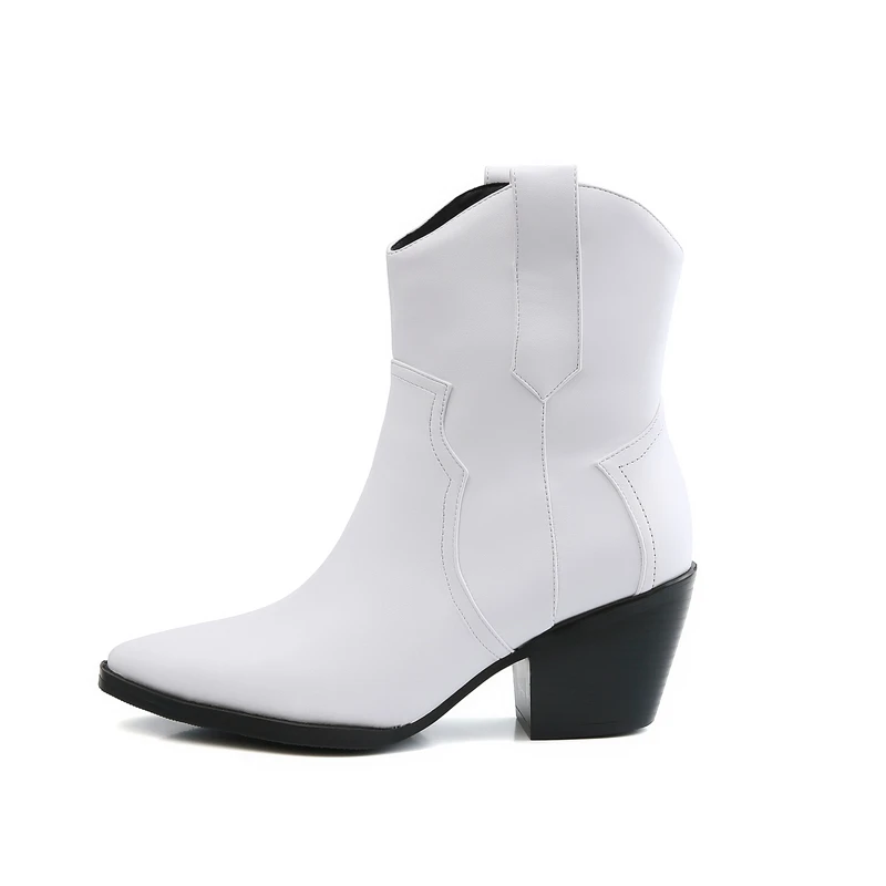 Plus Size 34-43 Slip-On Retro Black Booties Woman Winter Autumn Western Boots Women Fashion Ankle Cowboy Boots Shoes Woman