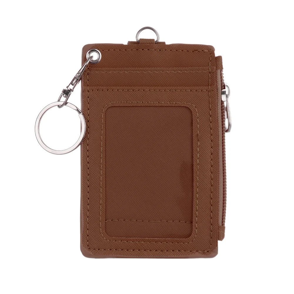 1PC Unisex Portable Keychain Bus Cards Cover PU Leather Business ID Card Credit Badge Holder Coin Purse Wallet New - Цвет: Коричневый