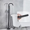 Uythner Freestanding Bathtub Faucet Set Floor Standing Bath Mixer Tap Dual Handle Black Bathtub Tap For Bathroom Faucets 2