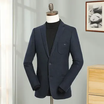 

2019 Europe Winter Men Blazers Wool Solid Blue Smart Casual Blazer Jacket Male Slim Fit Fashion City Suit Regular Coats Costume