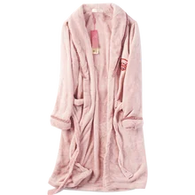 Gown for women winter women's nightgown solid color comfortable skin-friendly coral fleece mid-length  sleepwear robe