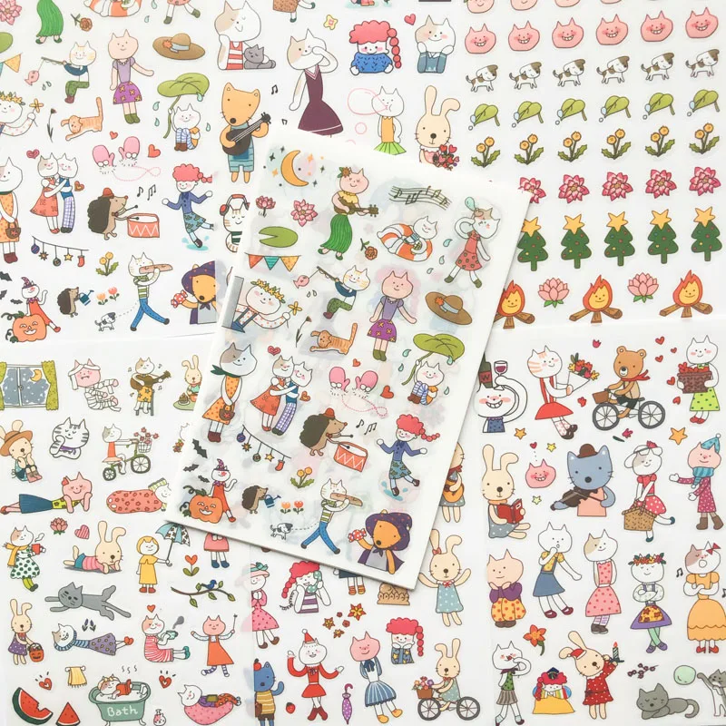 6 Sheets Miss Meow Cats PVC Diary Stickers Phone Hand Account Decor Sticker afbeelding