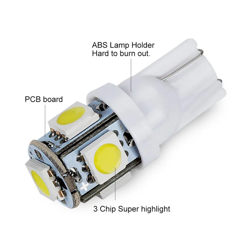 10 шт. Led Автомобильный DC 12 В лампада светильник T10 5050 супер белый 194 168 w5w T10 Светодиодная парковочная лампа авто клинообразный габаритный фонарь