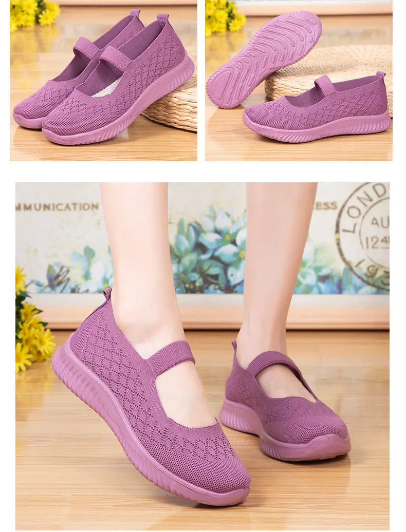 Cozy Sport Mary Janes Flats Women Knit Mesh Sneakers Breathable Summer Shoes Ladies Casual Flat Shoes Comfortable Loafers Black