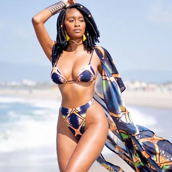 

Lady Tribal Print Bikini Set Women Halter High-waisted Two Piece Swimsuit 2020 Girl Beach Bathing Suit Swimwear Biquinis