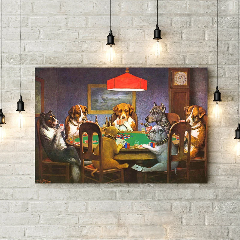 

Dogs Playing Poker Funny Art Poster and Prints Wall Art Picture Cool Pet Dog Pug In Casino Canvas Painting Pet Shop Decor